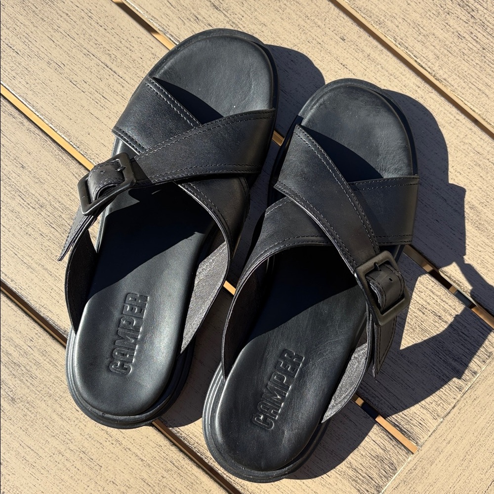 Camper Dana Black Leather Slide Sandals EU39